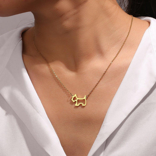 Collier pendentif chien plat minimaliste plaqué or / argent