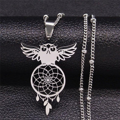 Collier pendentif chouette attrape rêve plaqué or / argent - MonPendentif
