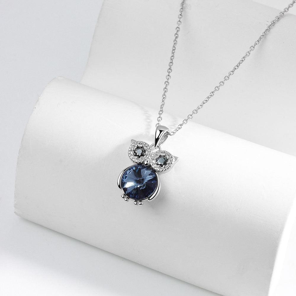 Collier pendentif chouette cristal en argent 925
