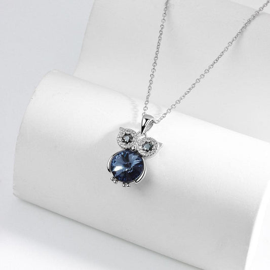 Collier pendentif chouette cristal en argent 925