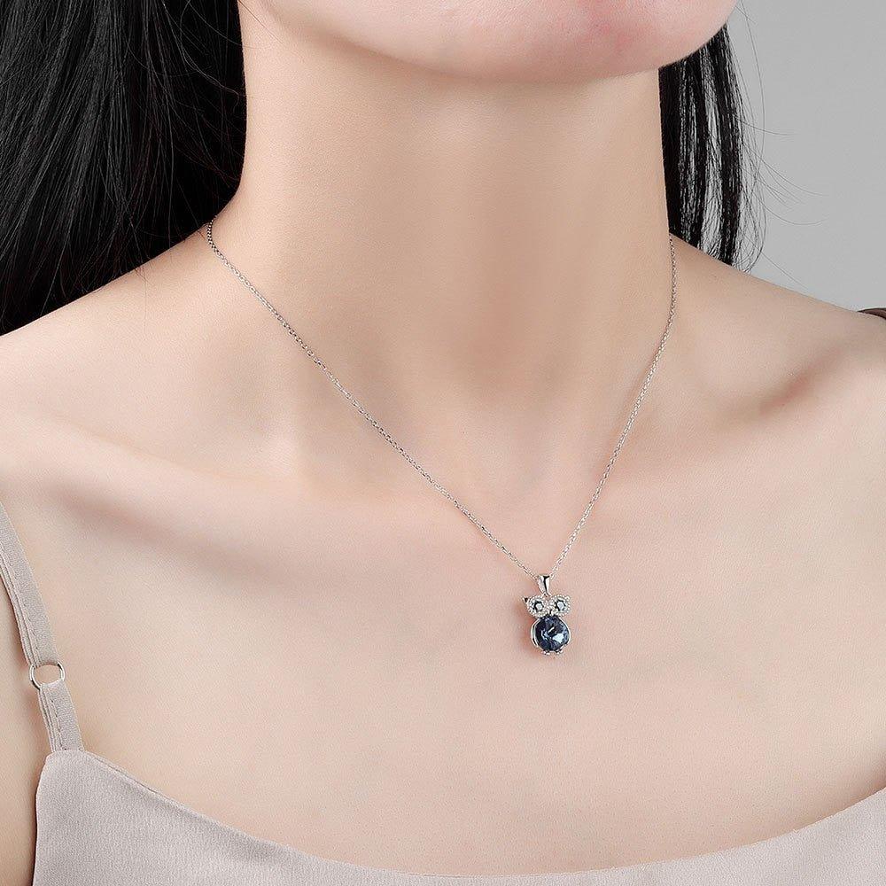 Collier pendentif chouette cristal en argent 925
