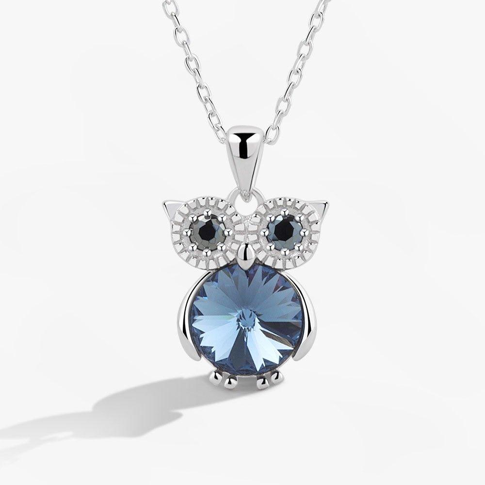 Collier pendentif chouette cristal en argent 925