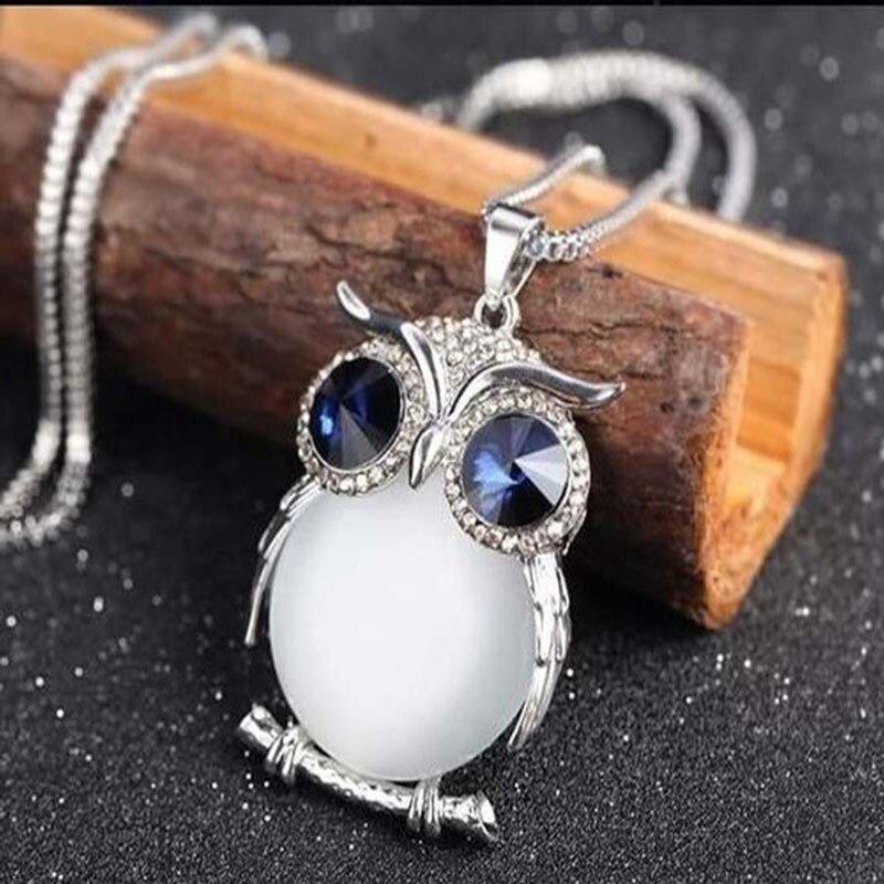 Collier pendentif chouette en cristal bleu ou blanc - MonPendentif