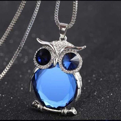 Collier pendentif chouette en cristal bleu ou blanc - MonPendentif