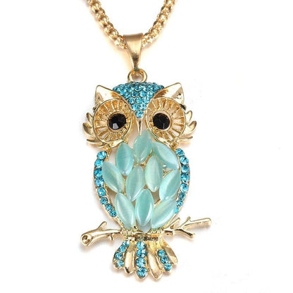 Collier pendentif chouette majestueux en strass