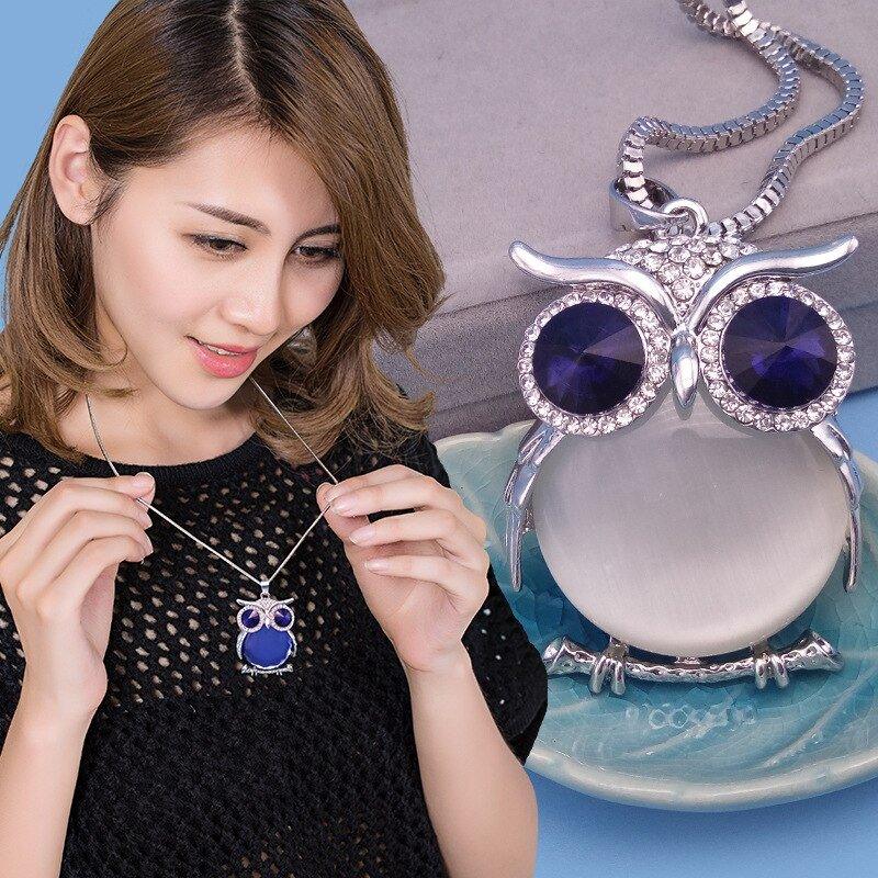 Collier pendentif chouette opale plaqué argent