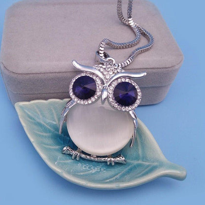 Collier pendentif chouette opale plaqué argent - MonPendentif