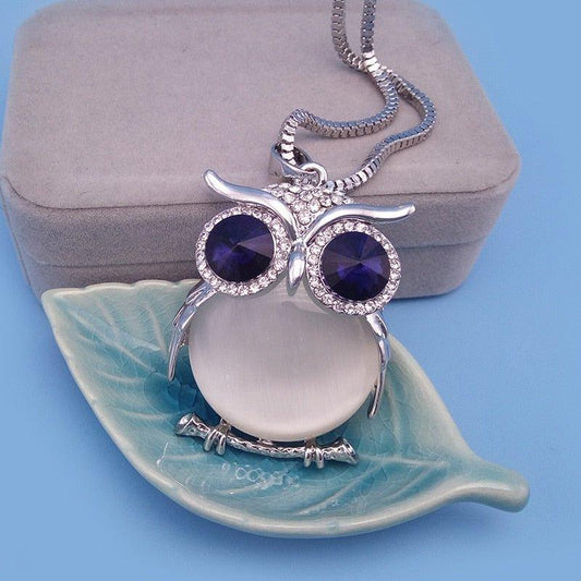 Collier pendentif chouette opale plaqué argent - MonPendentif