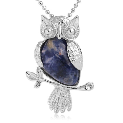 Collier pendentif chouette pierre naturel plaqué argent - MonPendentif