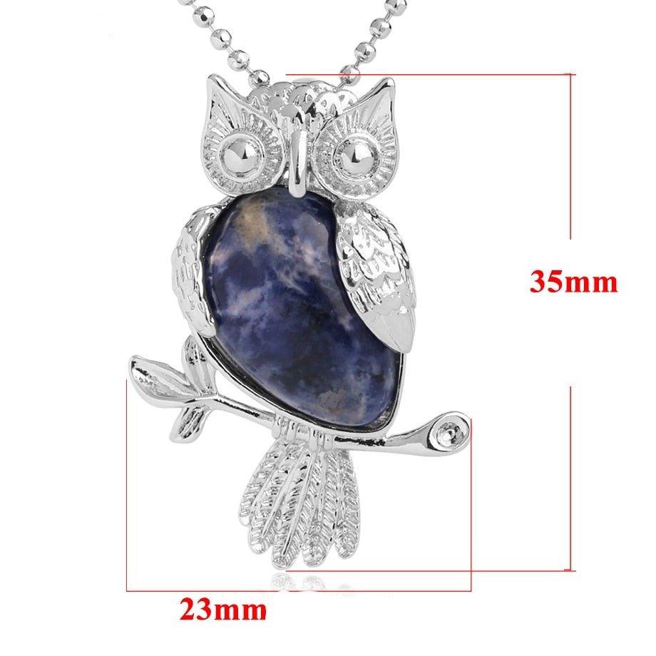 Collier pendentif chouette pierre naturel plaqué argent