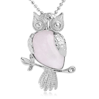 Collier pendentif chouette pierre naturel plaqué argent - MonPendentif