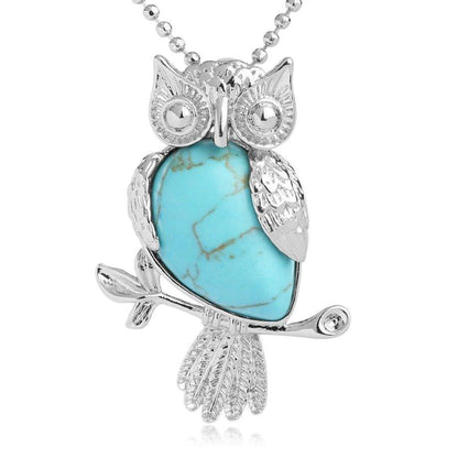 Collier pendentif chouette pierre naturel plaqué argent - MonPendentif