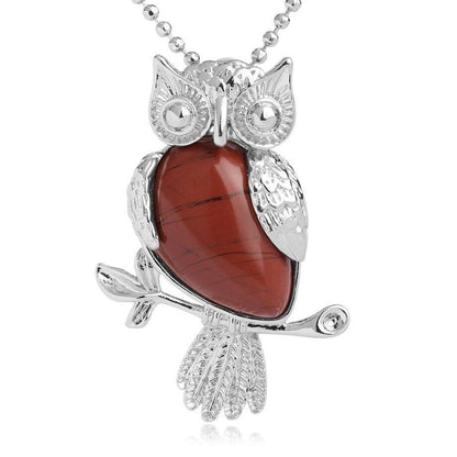 Collier pendentif chouette pierre naturel plaqué argent - MonPendentif