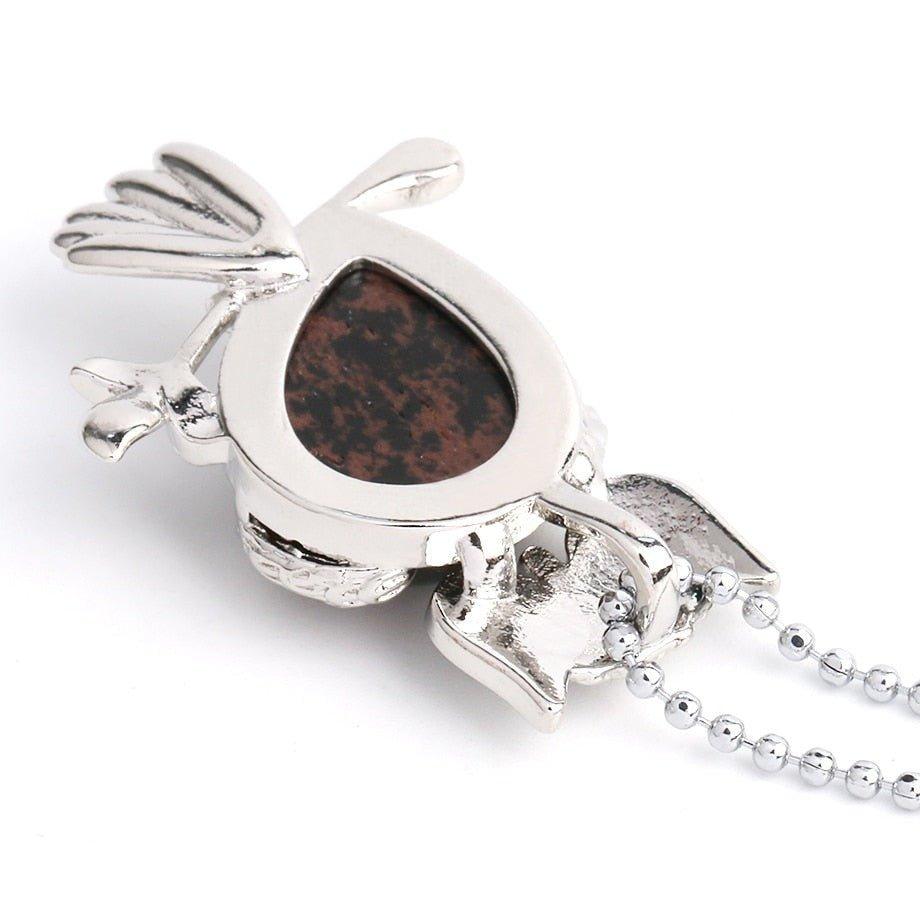Collier pendentif chouette pierre naturel plaqué argent