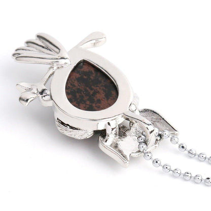 Collier pendentif chouette pierre naturel plaqué argent