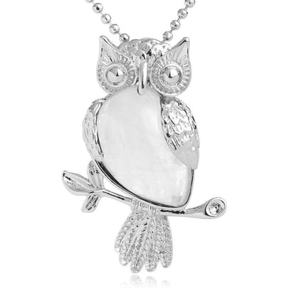 Collier pendentif chouette pierre naturel plaqué argent - MonPendentif