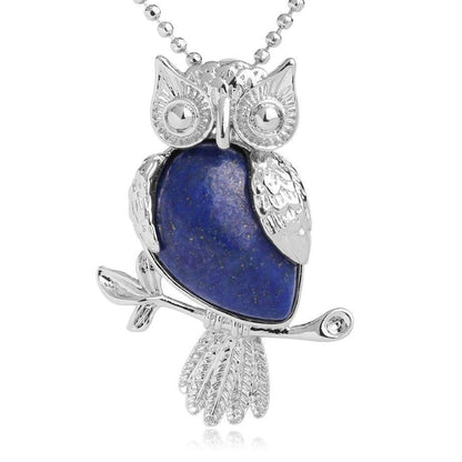 Collier pendentif chouette pierre naturel plaqué argent - MonPendentif