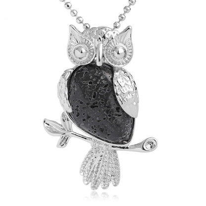 Collier pendentif chouette pierre naturel plaqué argent - MonPendentif