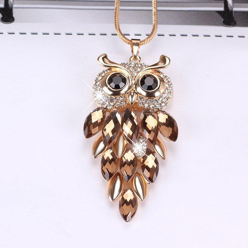 Collier pendentif chouette robe de cristal plaqué argent - MonPendentif