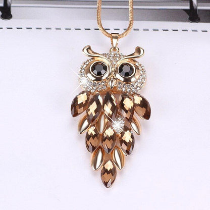Collier pendentif chouette robe de cristal plaqué argent - MonPendentif