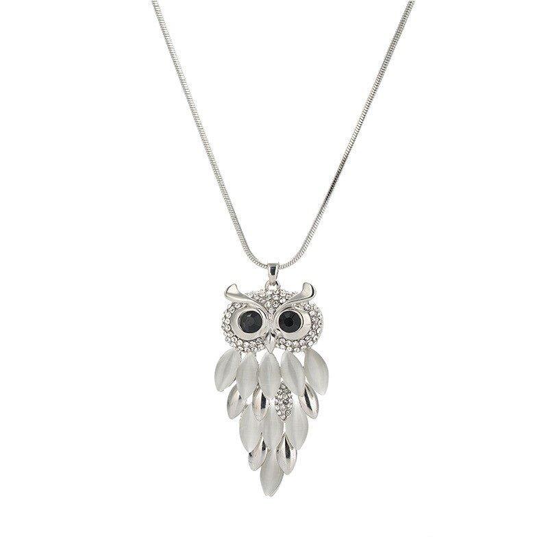 Collier pendentif chouette robe de cristal plaqué argent - MonPendentif