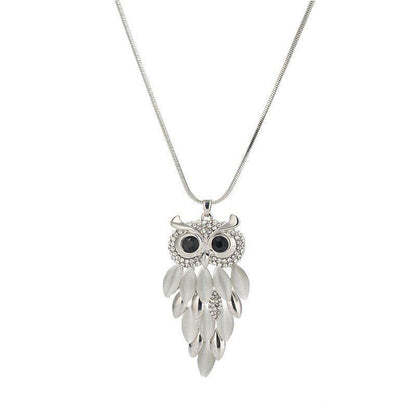 Collier pendentif chouette robe de cristal plaqué argent - MonPendentif