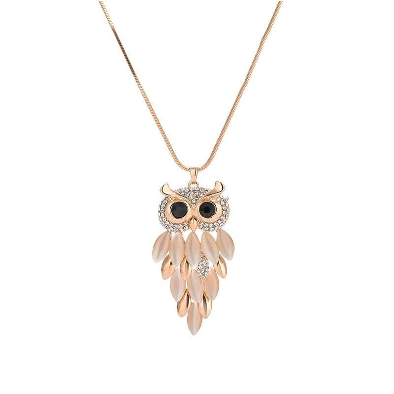 Collier pendentif chouette robe de cristal plaqué argent - MonPendentif
