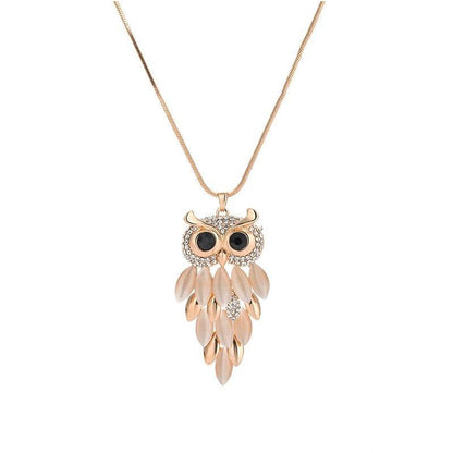 Collier pendentif chouette robe de cristal plaqué argent - MonPendentif