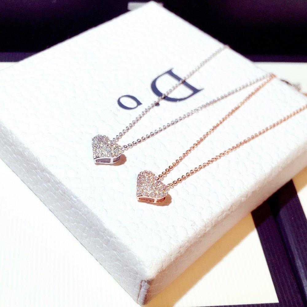Collier pendentif coeur avec diamants plaqué argent / or rose