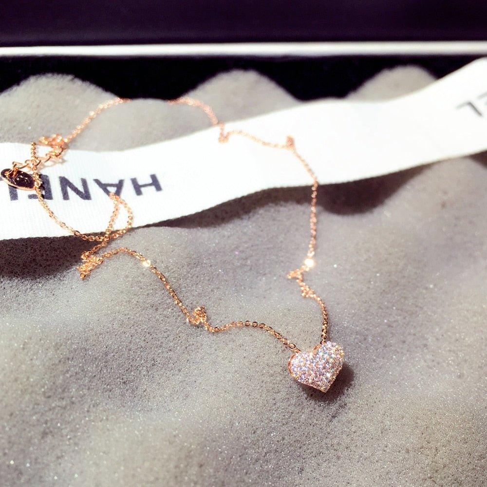 Collier pendentif coeur avec diamants plaqué argent / or rose