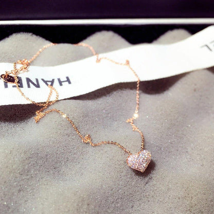 Collier pendentif coeur avec diamants plaqué argent / or rose