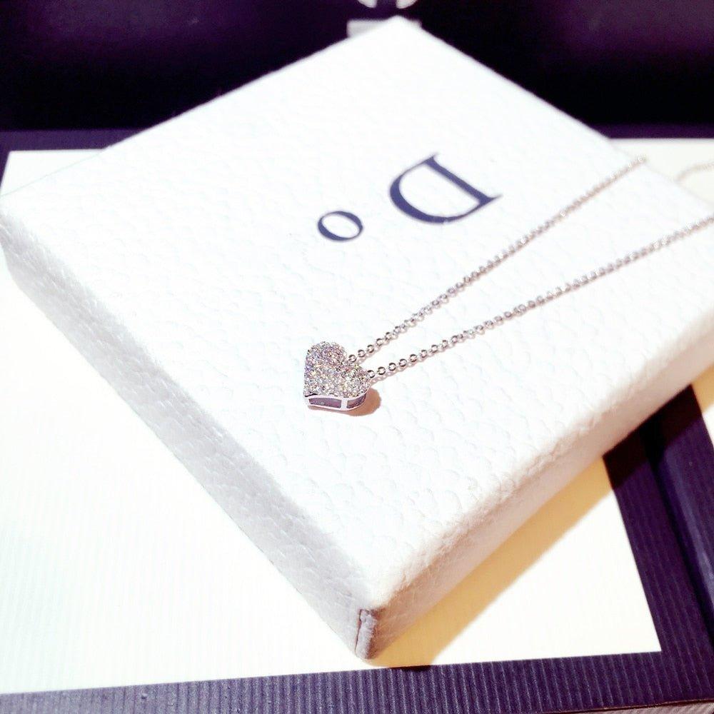 Collier pendentif coeur avec diamants plaqué argent / or rose