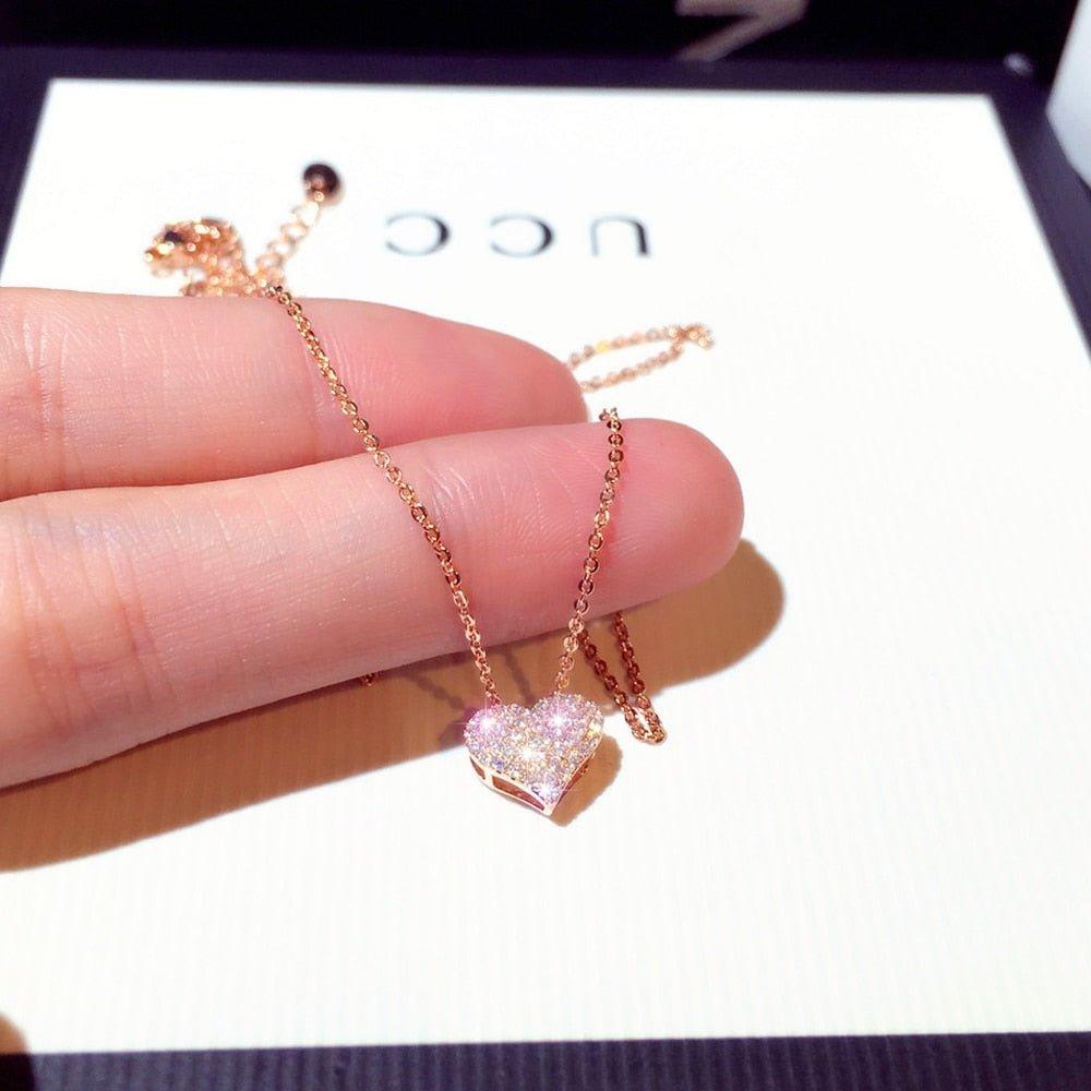 Collier pendentif coeur avec diamants plaqué argent / or rose