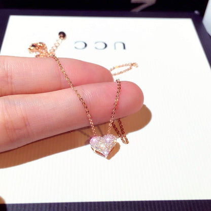 Collier pendentif coeur avec diamants plaqué argent / or rose