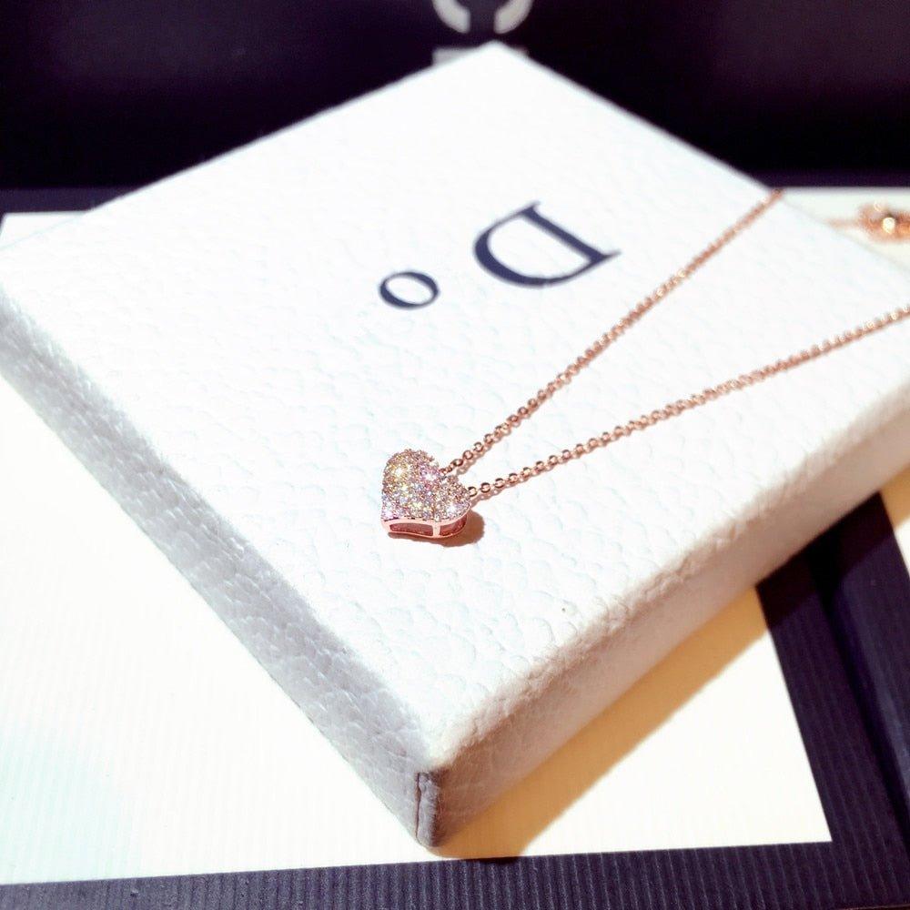 Collier pendentif coeur avec diamants plaqué argent / or rose