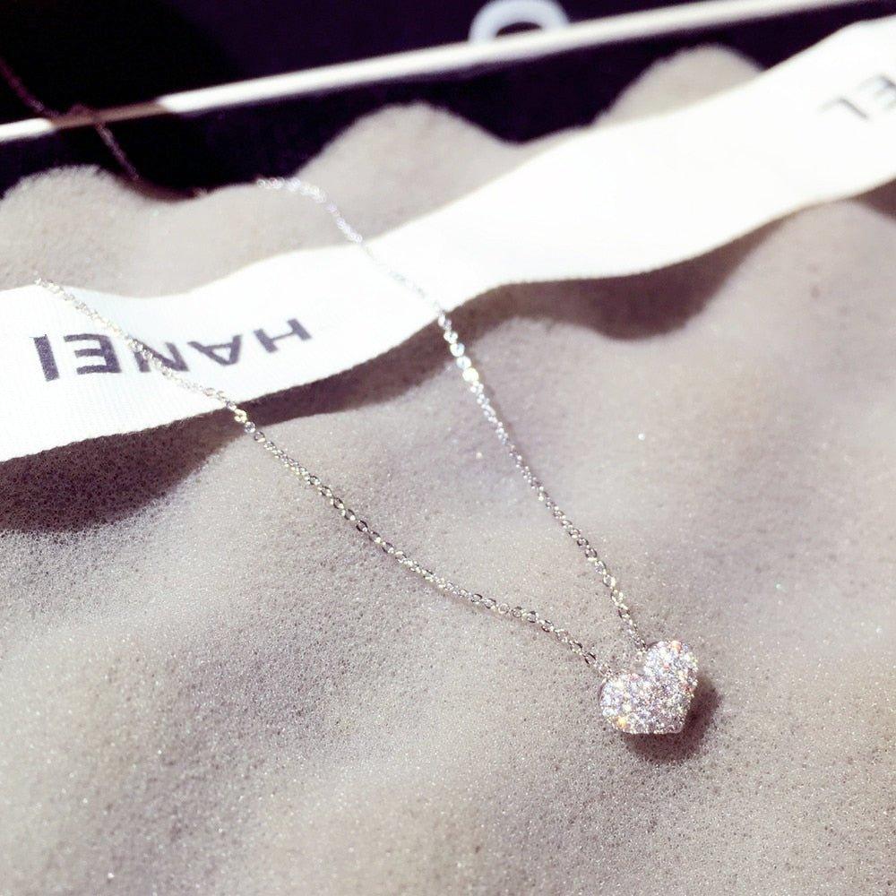 Collier pendentif coeur avec diamants plaqué argent / or rose