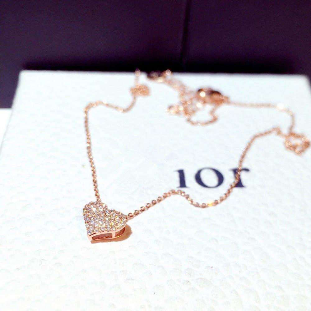 Collier pendentif coeur avec diamants plaqué argent / or rose - MonPendentif