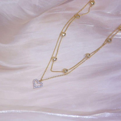 Collier pendentif coeur avec strass double tour plaqué or