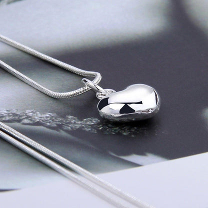 Collier pendentif coeur lisse arrondi en argent 925
