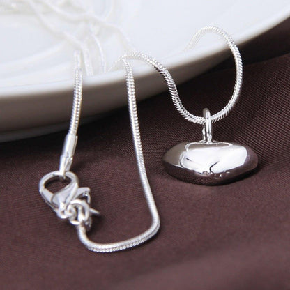 Collier pendentif coeur lisse arrondi en argent 925