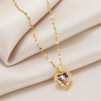 Collier pendentif coeur océan plaqué argent / or / or rose