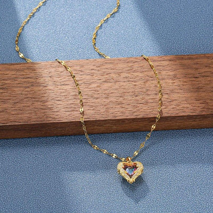 Collier pendentif coeur océan plaqué argent / or / or rose