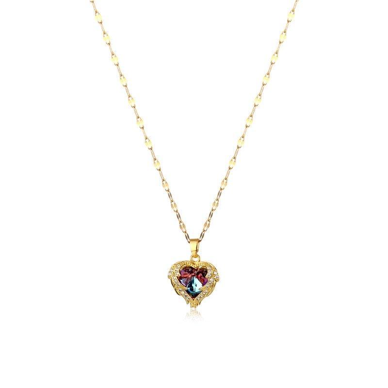 Collier pendentif coeur océan plaqué argent / or / or rose