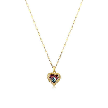 Collier pendentif coeur océan plaqué argent / or / or rose