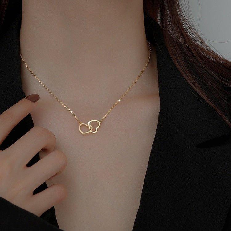Collier pendentif coeurs entrelacés plaqué argent / or - MonPendentif