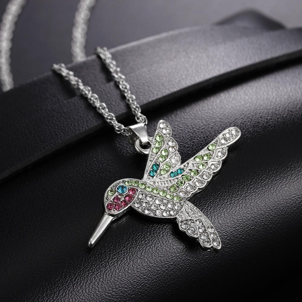 Collier pendentif colibri bohémien strassé plaqué argent
