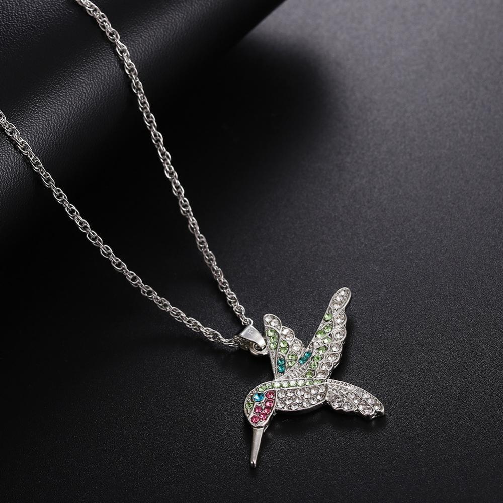 Collier pendentif colibri bohémien strassé plaqué argent