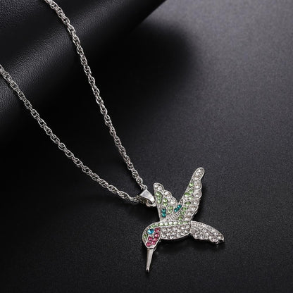 Collier pendentif colibri bohémien strassé plaqué argent