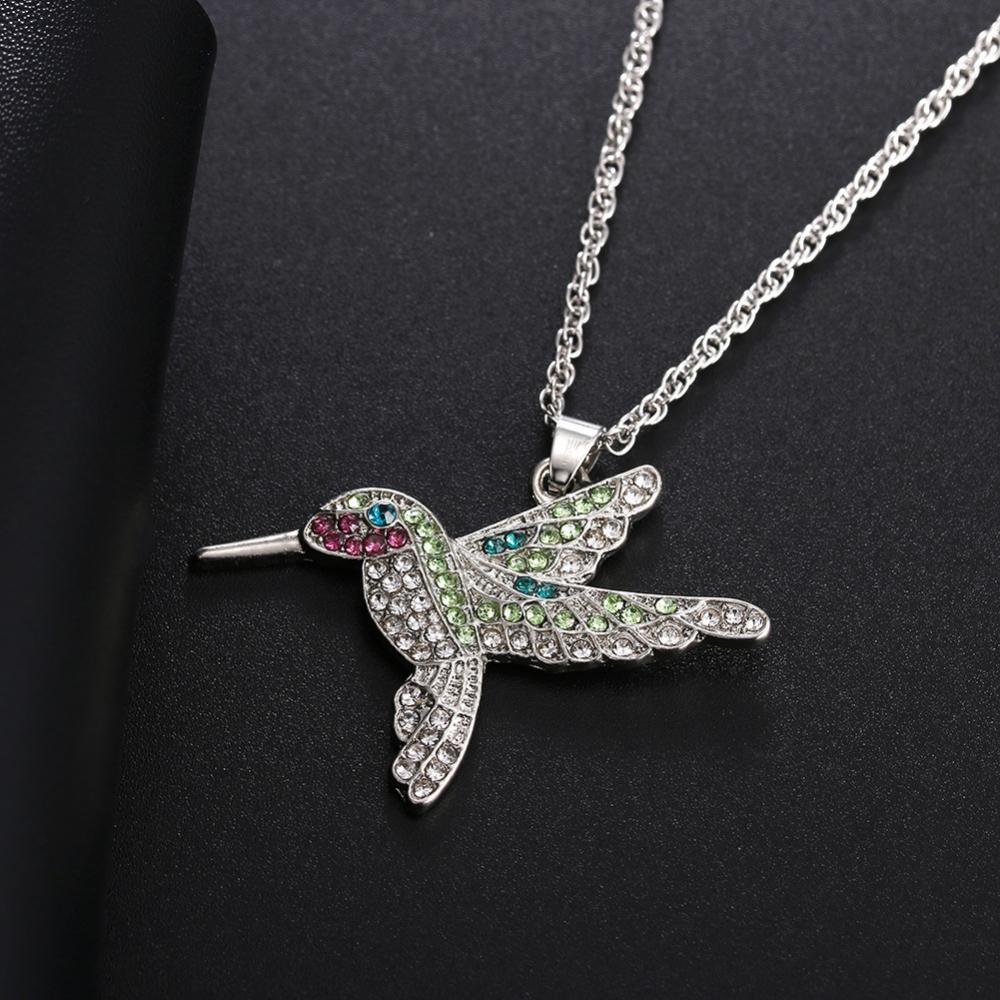Collier pendentif colibri bohémien strassé plaqué argent