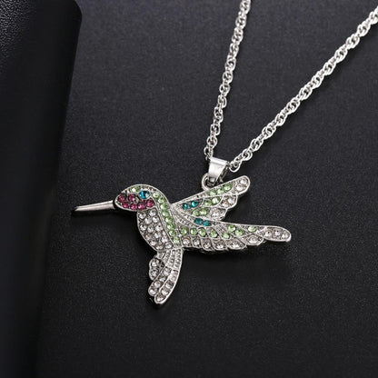 Collier pendentif colibri bohémien strassé plaqué argent